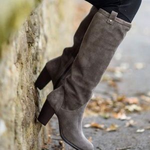 Gray Ugg tall suede Ava Nightfall sheepskin boots